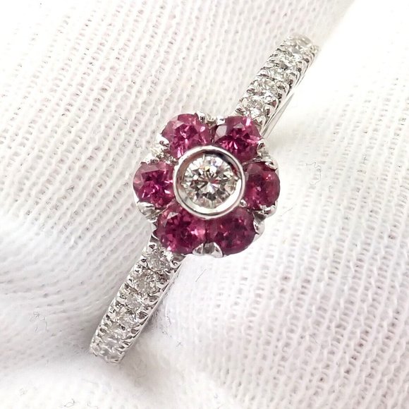 Pasquale Bruni 18k White Gold Diamond Pink Sapphire Flower Fiori Ring - Picture 8 of 12